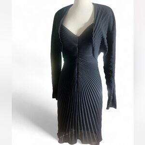 Vintage NEWLEAF 80s/90s Elegant Black Pleated Dress with Matching Bolero small